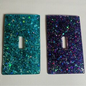 Hand Crafted Resin Glittery Teal and Purple Light Switches-Set of 2